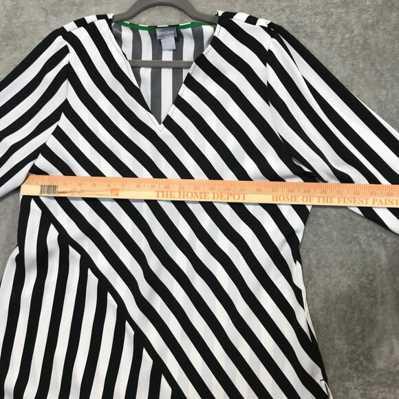 Chico’s Womens Striped Black White Lightweight‎ Long Asymmetrical Tunic Large/12 - Picture 4 of 6